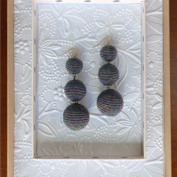 Triple Ball Iridescent Beaded Earrings - Picture 1 of 4